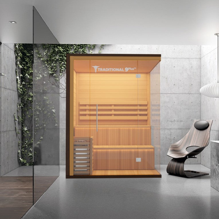 Medical Sauna Traditional 9 Plus Indoor Sauna 3-6 People in an indoor setting.