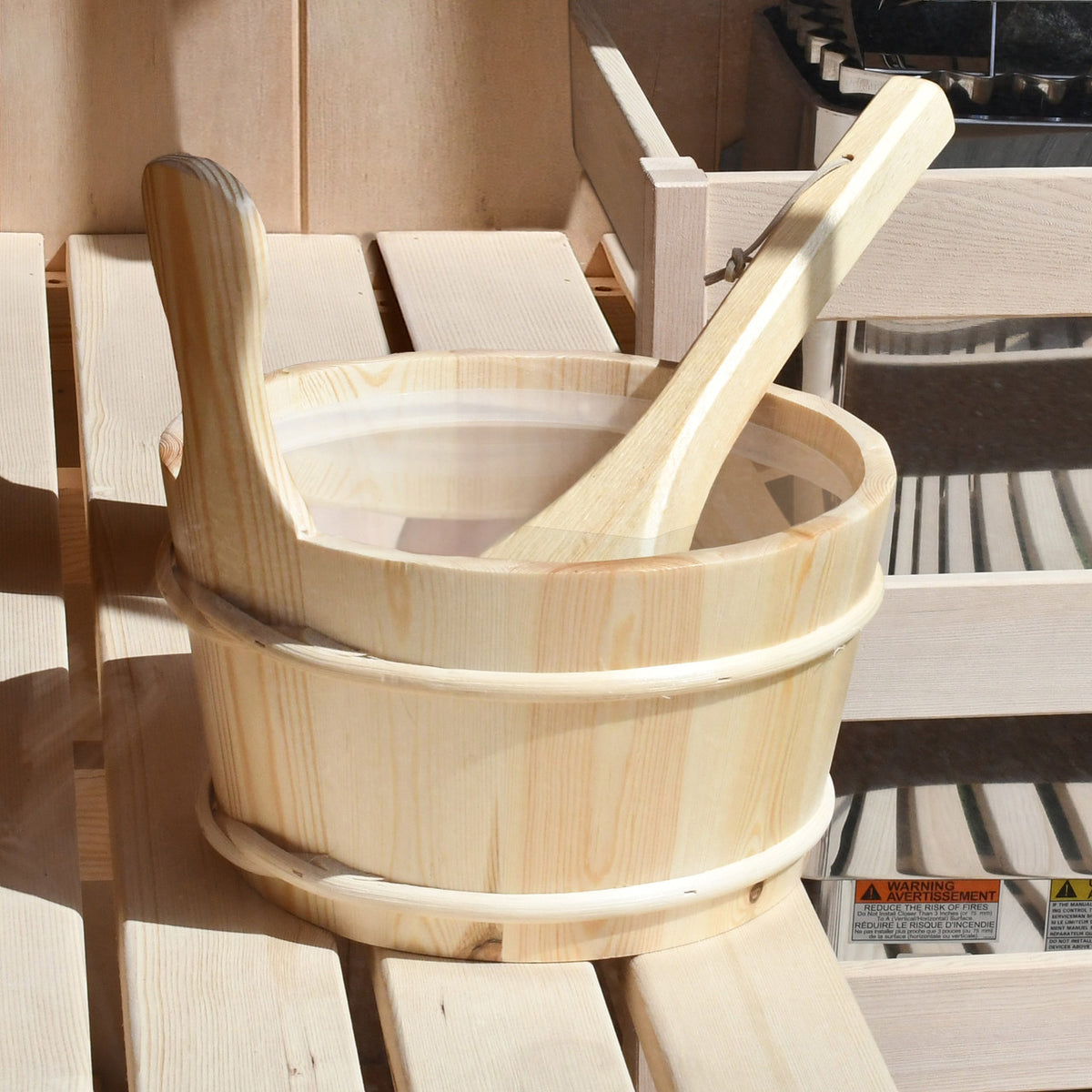 Sauna bucket of Aleko Canadian Hemlock Indoor Wet/Dry Sauna 3 Person.