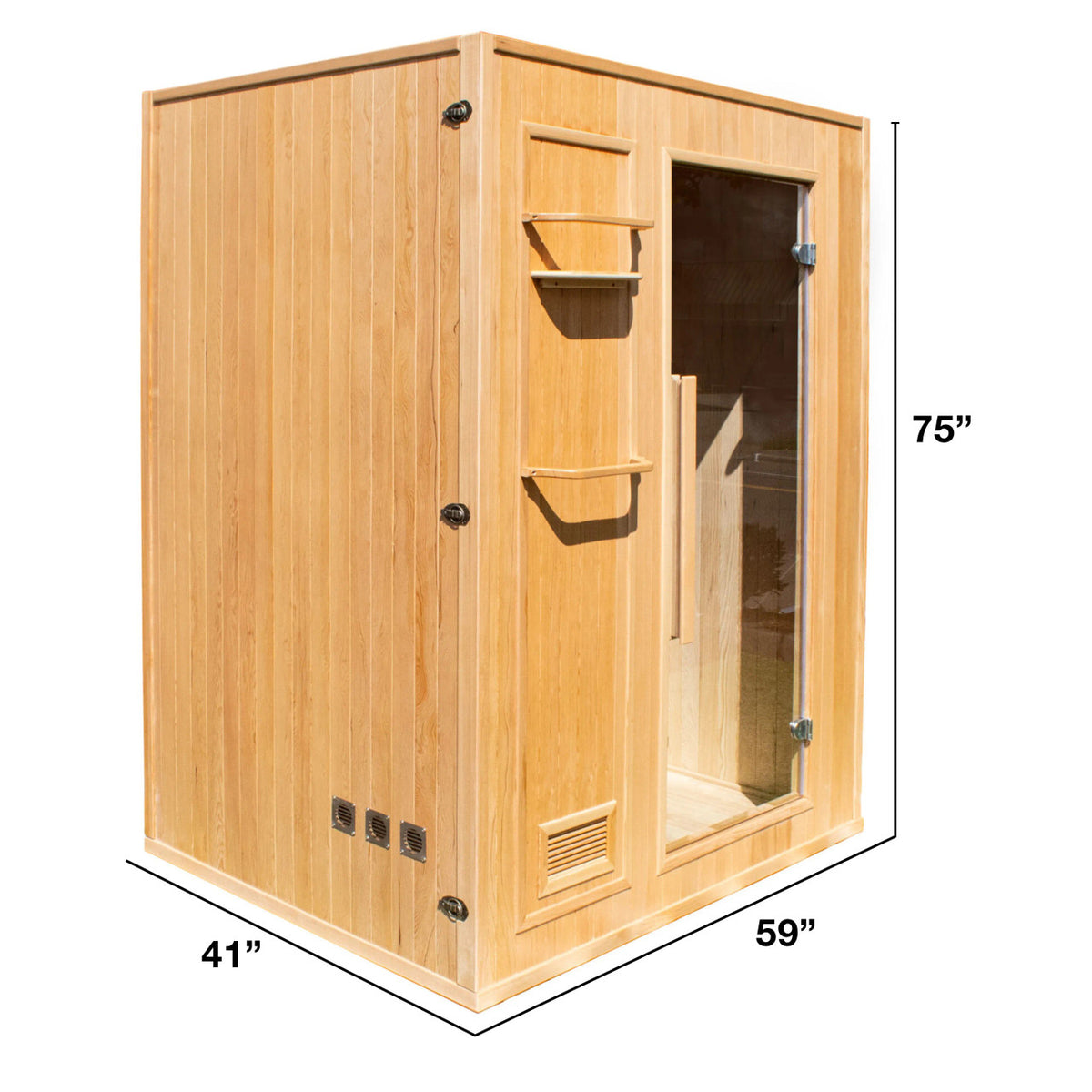 Measurements of the Aleko Canadian Hemlock Indoor Wet/Dry Sauna 3 Person.