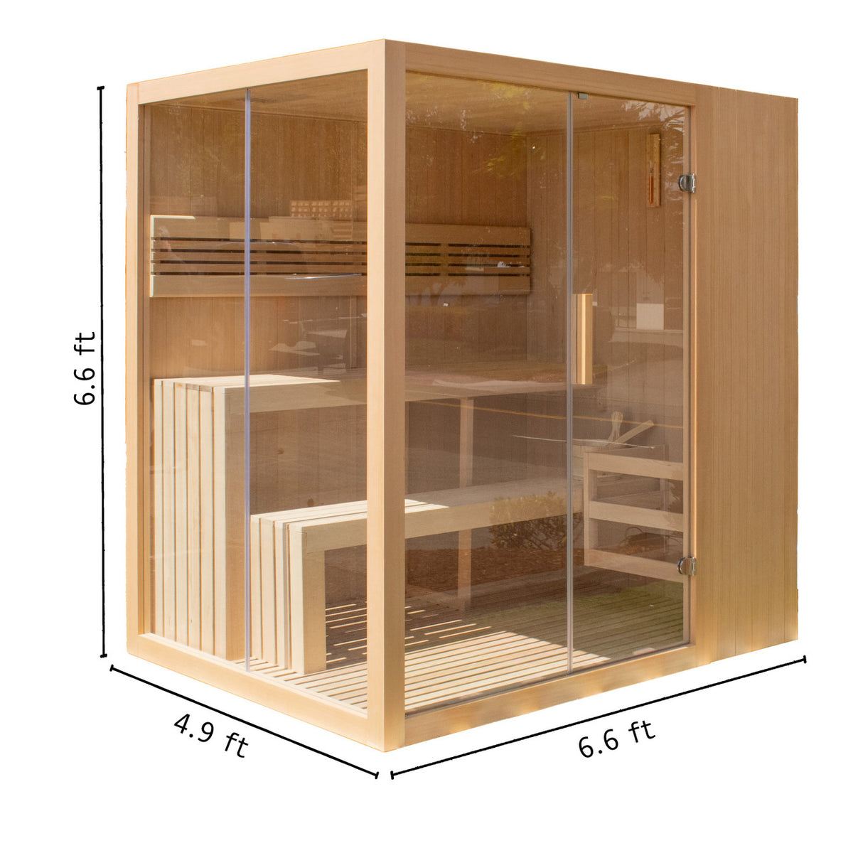 Dimensions of Aleko Canadian Hemlock Indoor Wet/Dry Sauna with LED Lights 4/6 Person with 4.5 kW UL Certified Heater.