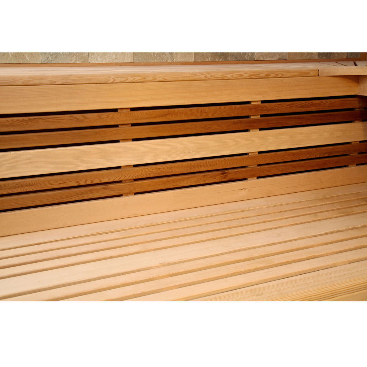 Bench of the Aleko Canadian Hemlock Luxury Indoor Wet/Dry Sauna with LED Lights 6 Person.