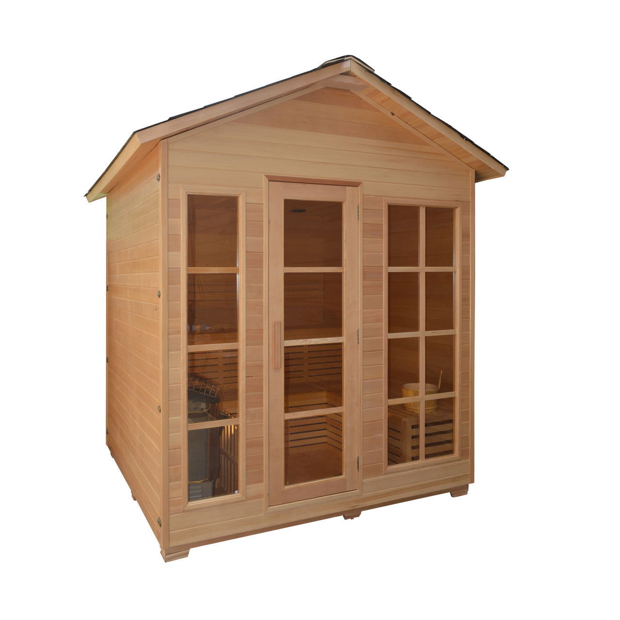 Aleko Canadian Hemlock Outdoor Wet/Dry Sauna 6 Person with 6 kW Electric Sauna Heater.