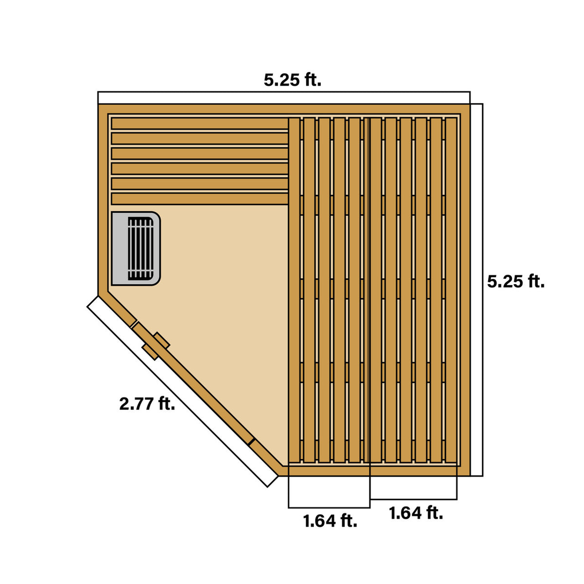 Dimensions of Aleko Canadian Hemlock Wet/Dry Indoor Sauna 4 Person with 4.5 kW Electric Sauna Heater.