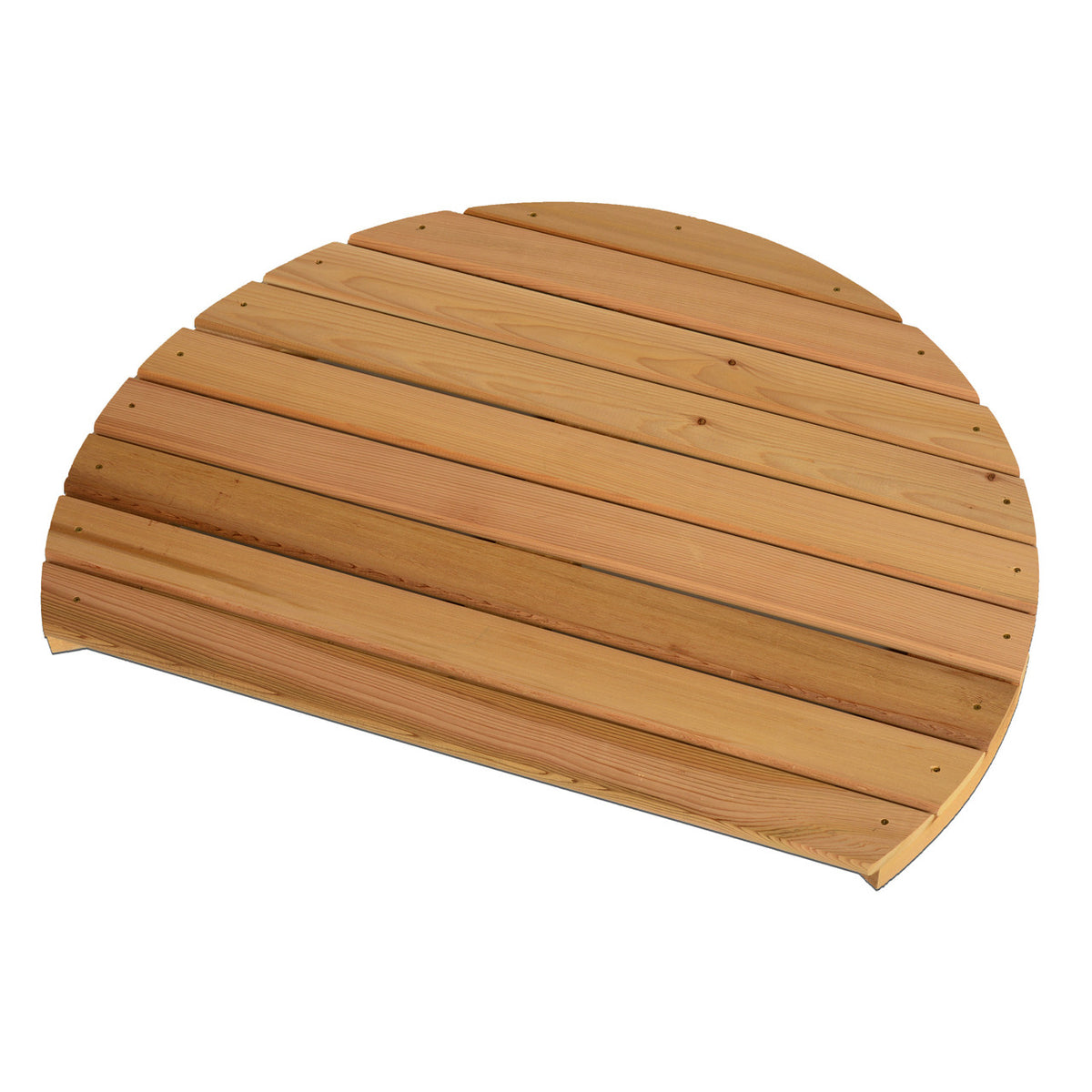 Curved wooden base for Aleko Ellipse Curved Rinse Outdoor Shower system.