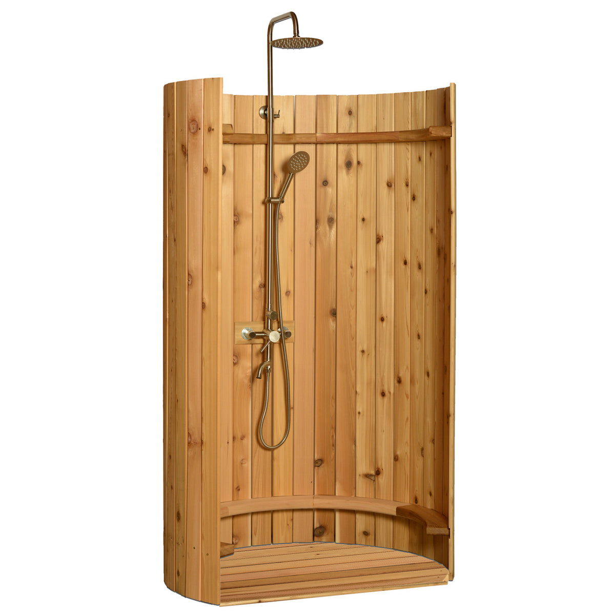 Full view of Aleko Ellipse Curved Rinse Outdoor Shower.