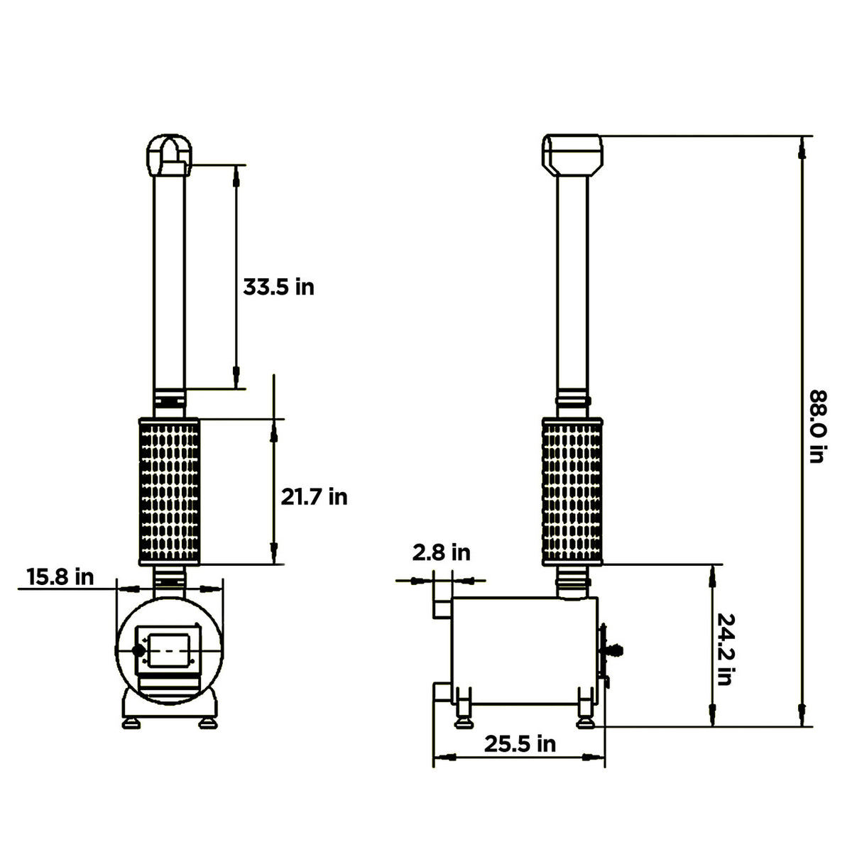 Measurements of Aleko External Wood-Burning Hot Tub Heater | 10-15 kW Equivalent.