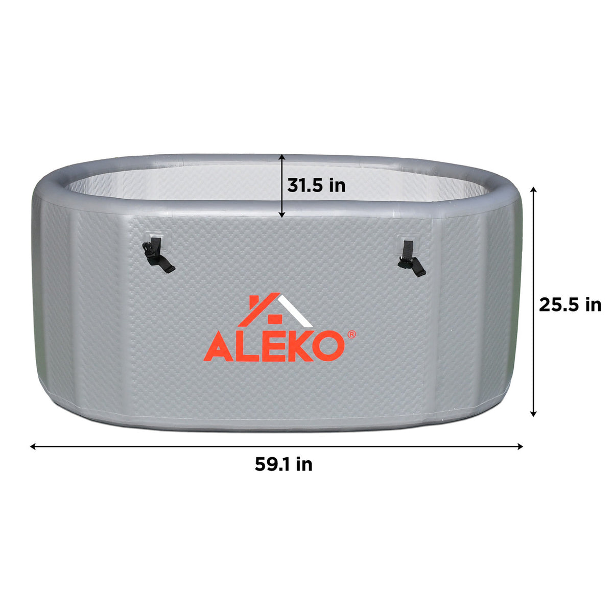 Dimensions of Aleko Inflatable Cold Plunge with Locking Lid and Carry Bag.