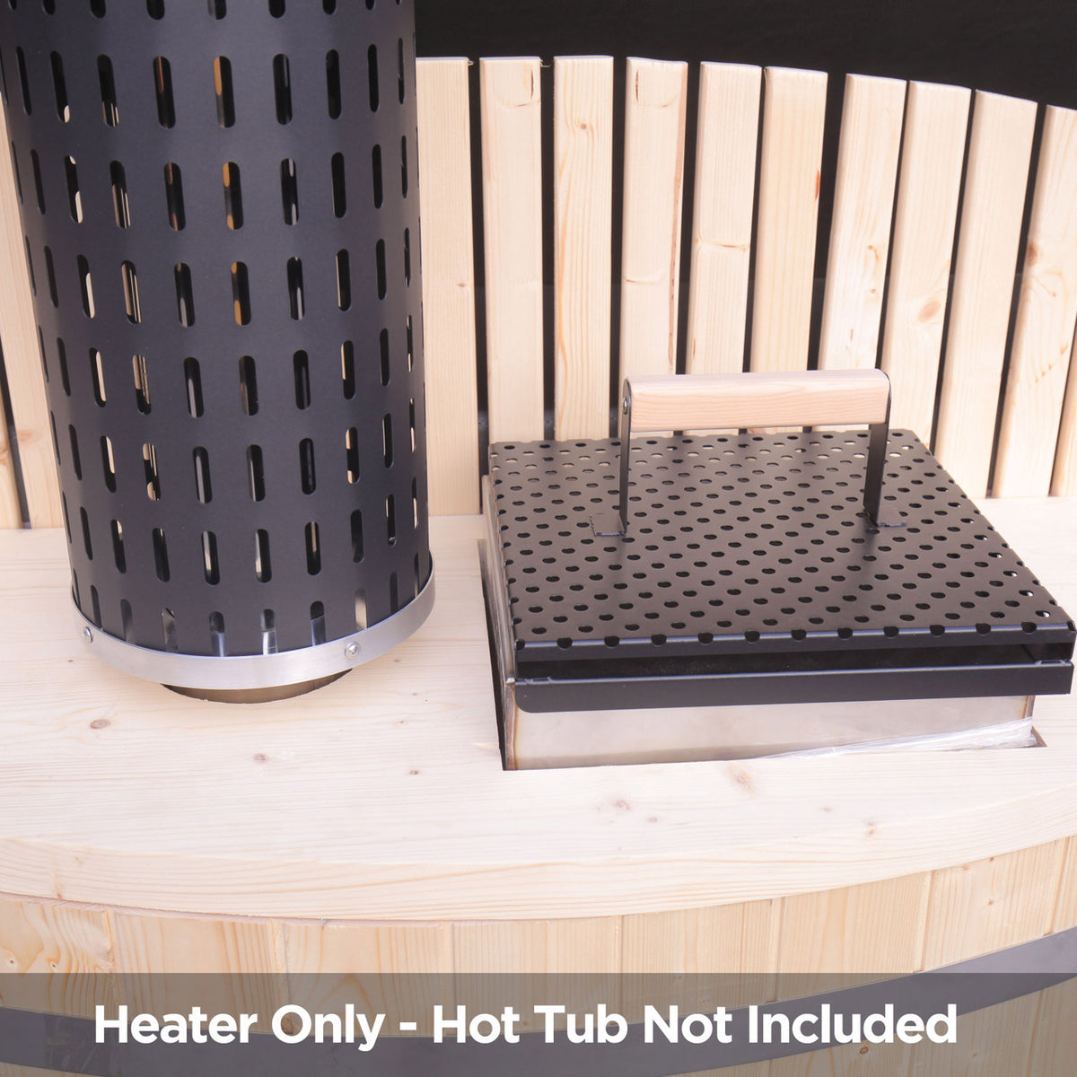 Close-up view of Aleko Internal Wood-Burning Hot Tub Heater | 10-15 kW Equivalent.