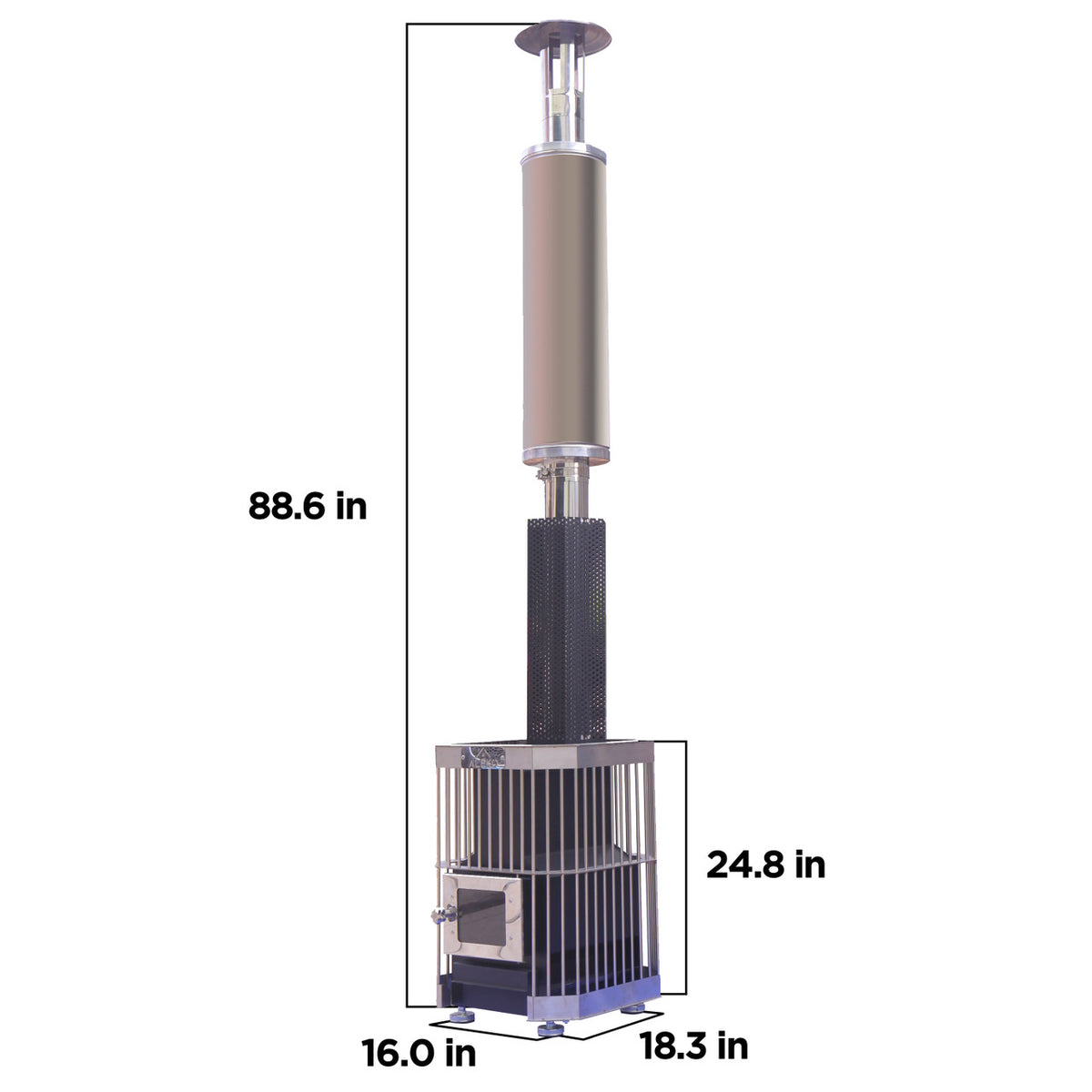 Dimensions of Aleko Wood Burning Large Stone Capacity Sauna Heater and Chimney Kit 9-15 kW Equivalent.