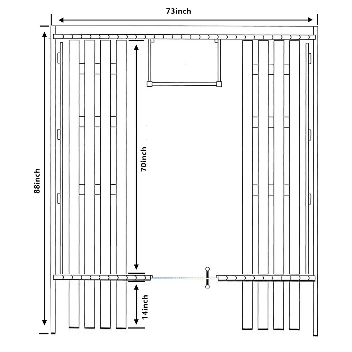 Base view dimensions of Aleko Red Cedar Wet/Dry 5/6 Person Outdoor Barrel Sauna with Front Porch Canopy and 6 kW KIP Harvia Electric Sauna Heater.