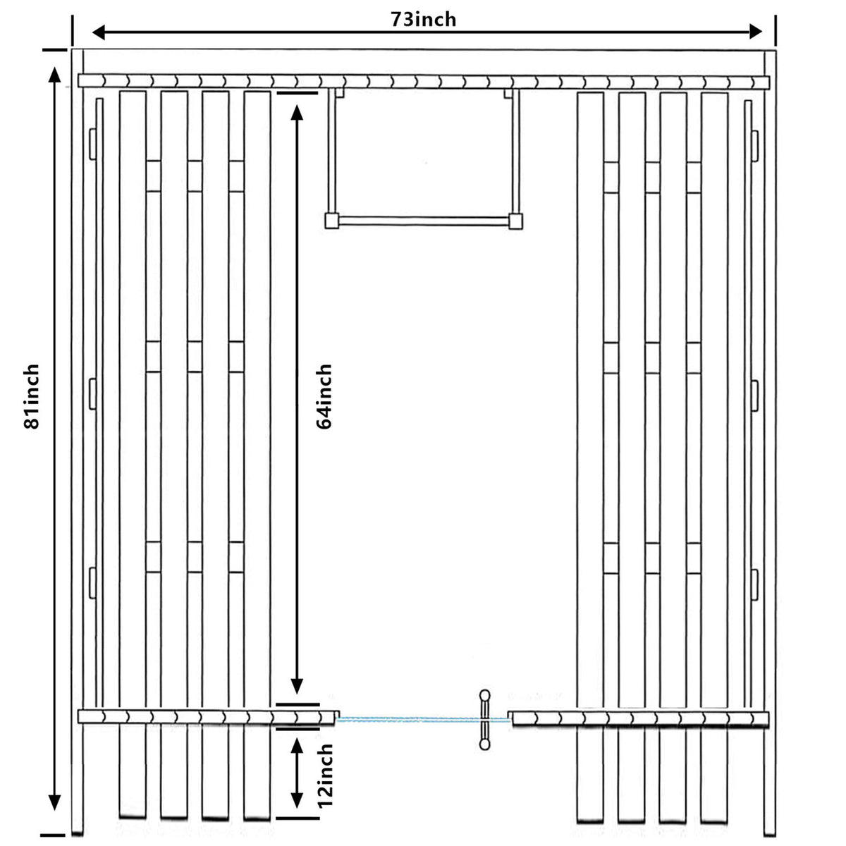 Base view dimensions of Aleko Rustic Cedar 3/4 Person Outdoor Barrel Sauna with Front Porch Canopy and 4.5 kW Electric Sauna Heater.