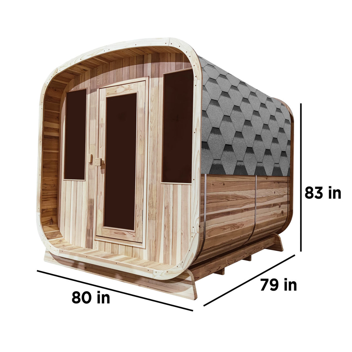 Dimensions of Aleko Rustic Cedar Square Outdoor Sauna 4 Person with 4.5 kW Electric Sauna Heater.