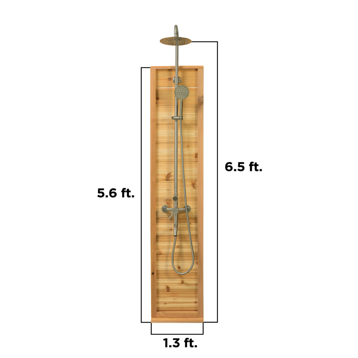 Measured dimensions of the Aleko Tower Rinse Outdoor Shower, height and width specifications.