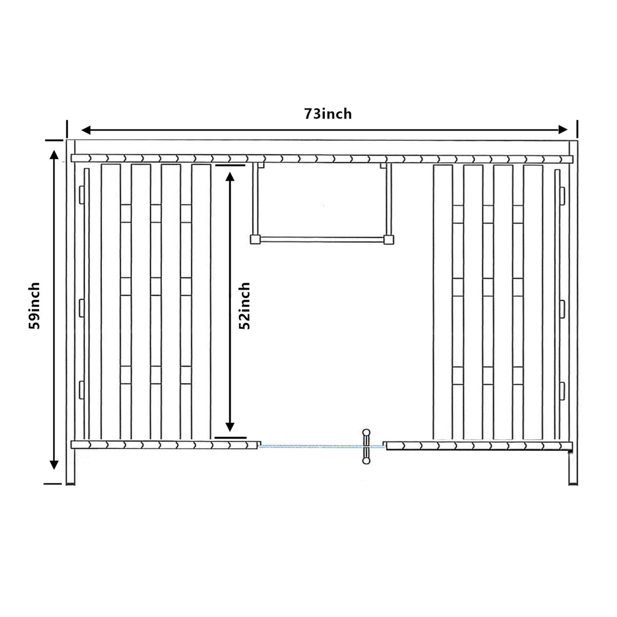 Base view dimensions of Aleko White Finland Pine 3/4 Person Outdoor Barrel Sauna with Black Accents and 4.5 kW Harvia KIP Electric Sauna Heater.