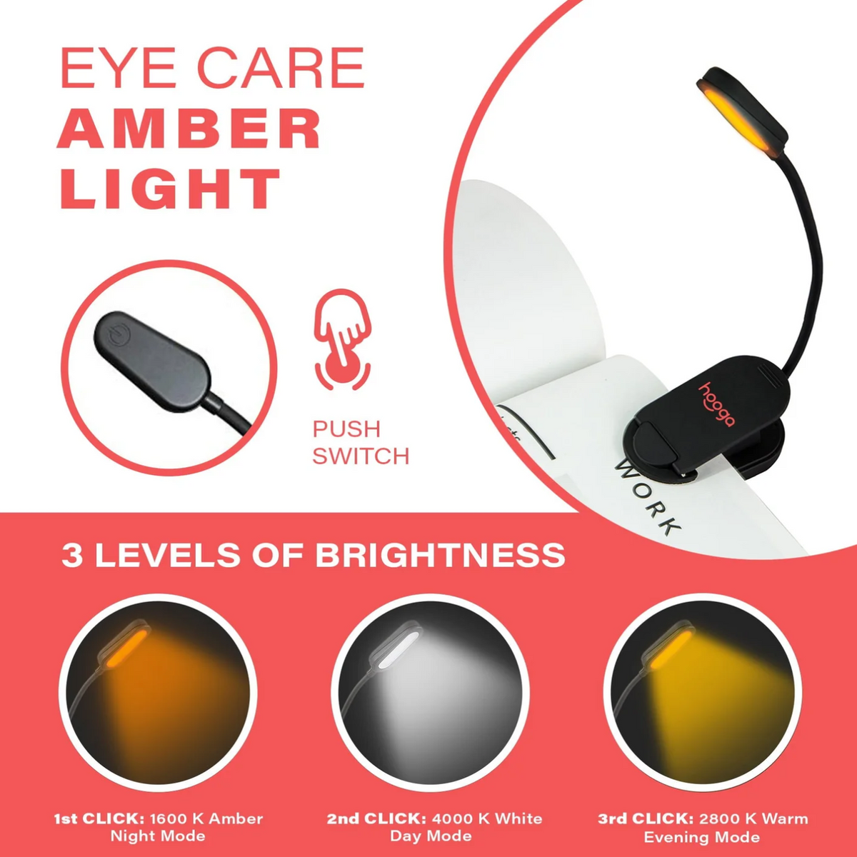 Eye care with Amber &amp; White Clip-On Book Light.