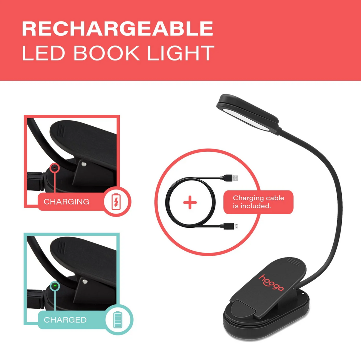 Features of Amber &amp; White Clip-On Book Light.