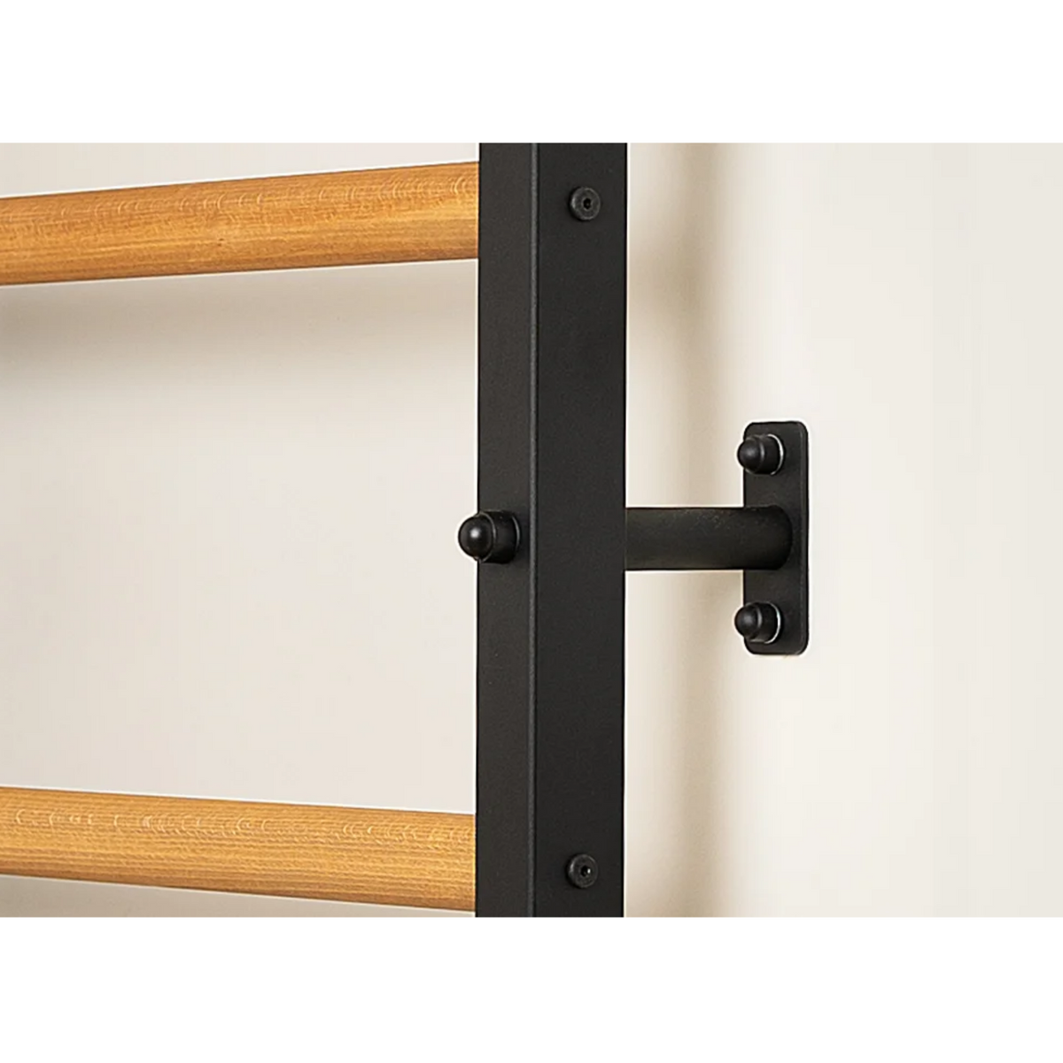 Wooden bars close-up view of BenchK 200 Wall Bars and Gymnastic Ladders black version.