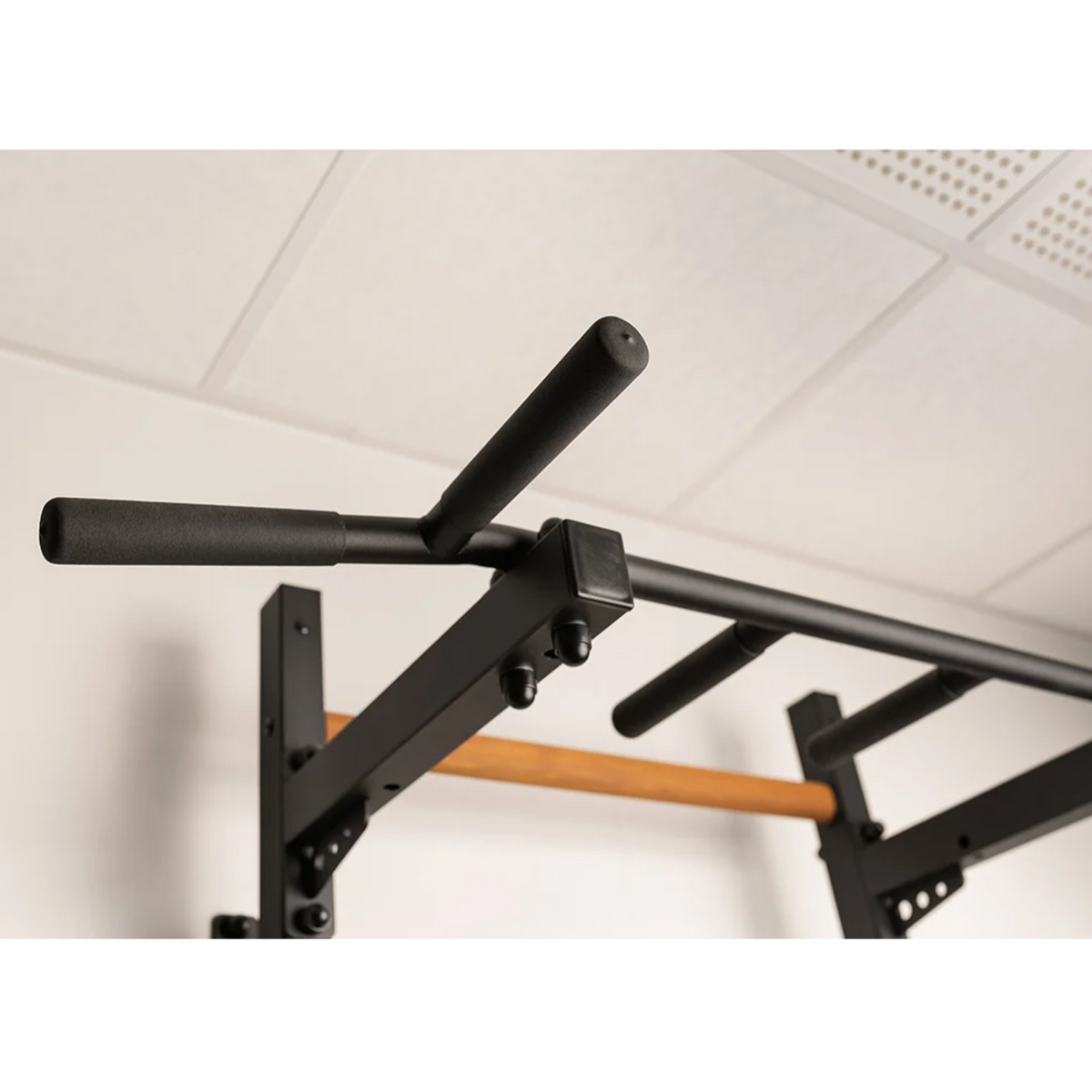 Pull-up bar close-up view of BenchK 221 Wall Bars and Gymnastic Ladders black version.