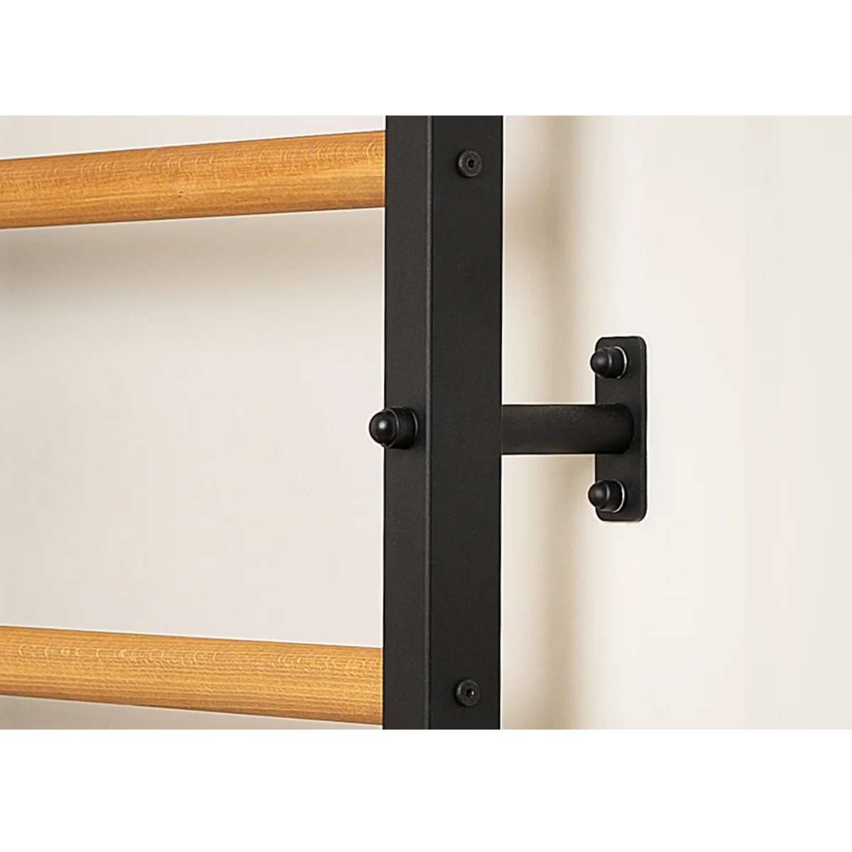 Wooden bars close-up view of BenchK 221 Wall Bars and Gymnastic Ladders black version.