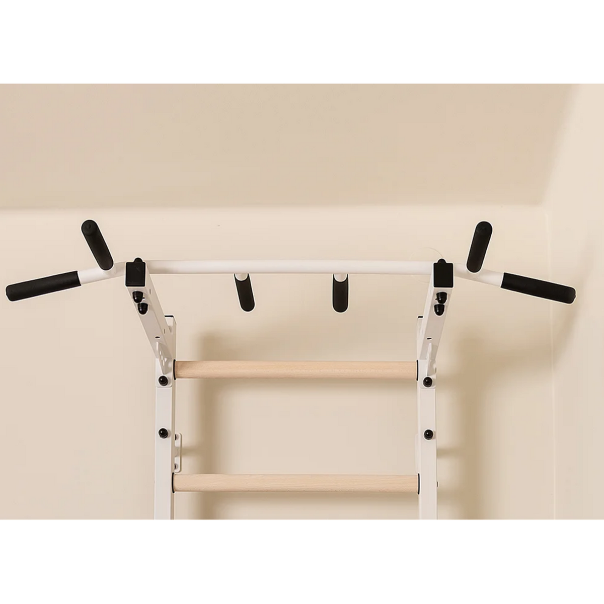 Pull-up bar close-up view of BenchK 221 Wall Bars and Gymnastic Ladders white version.