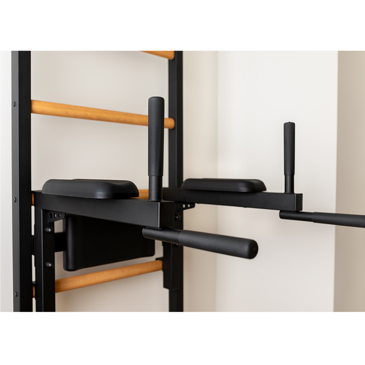 Dip bar with back support of BenchK 222 Wall Bars and Gymnastic Ladders black version.