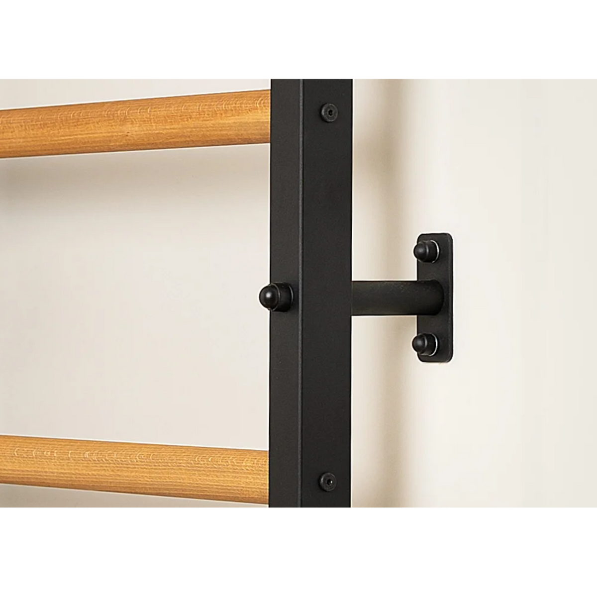 Close-up view of wooden bars of BenchK 222 Wall Bars and Gymnastic Ladders black version.