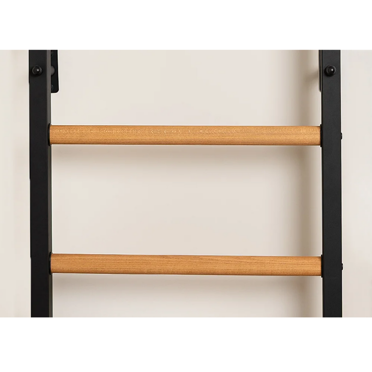 Close-up view of wooden bars of BenchK 223 Wall Bars &amp; Gymnastic Ladders black version.