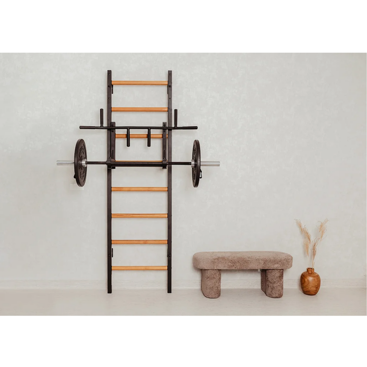 BenchK 231 Wall Bars &amp; Gymnastic Ladders black version in a living room.