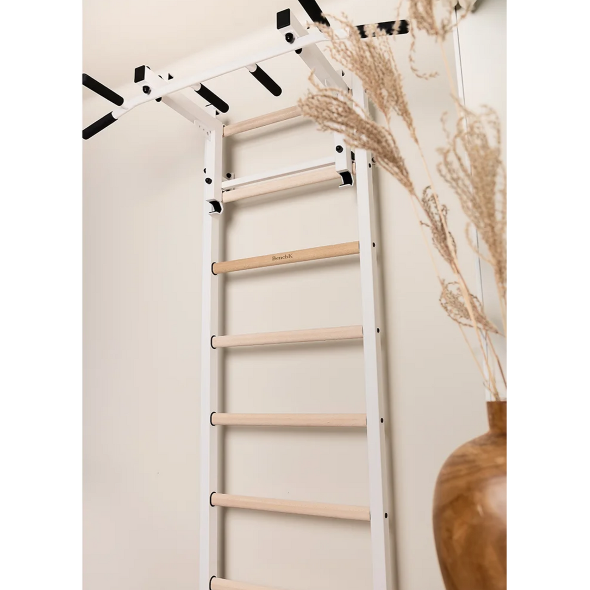 BenchK 231 Wall Bars &amp; Gymnastic Ladders white version installed in a house.