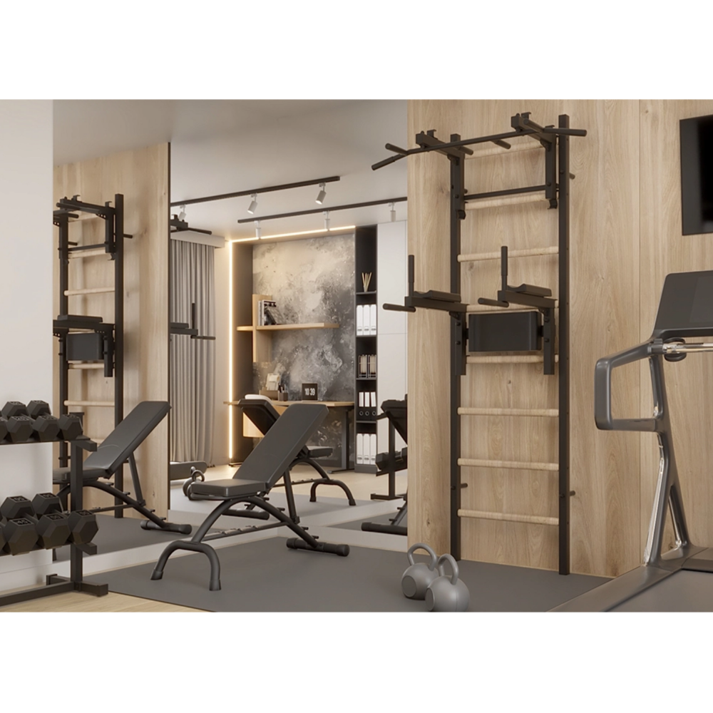 BenchK 232 Wall Bars &amp; Gymnastic Ladders black version in a hotel gym.