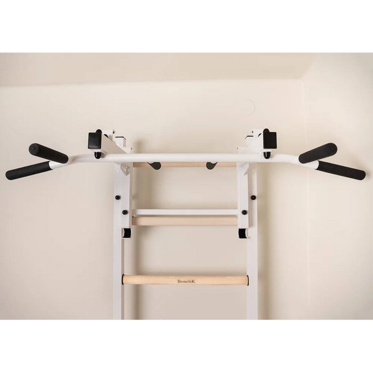 Pull up bar with barbell holder of BenchK 232 Wall Bars &amp; Gymnastic Ladders white version.