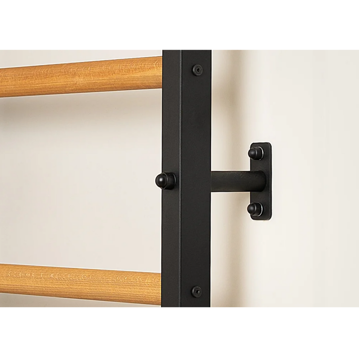 Close-up view of metallic details of BenchK 233 Wall Bars and Gymnastic Ladders black version.