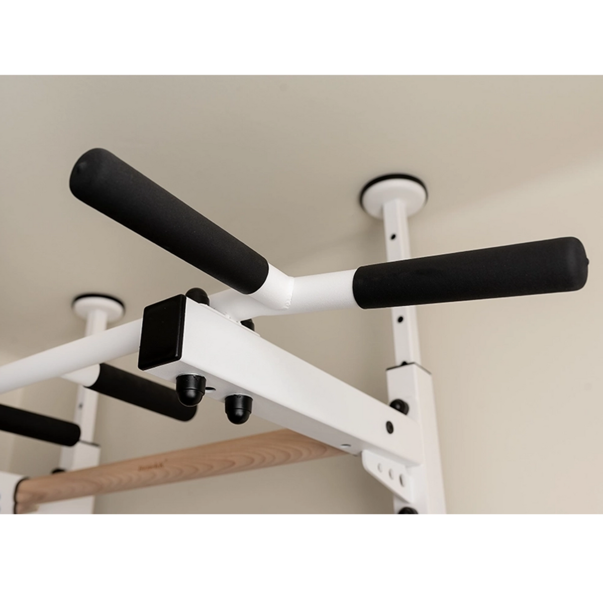 Pull-up bar close-up view of BenchK 521 Wall Bars and Gymnastic Ladders white version.