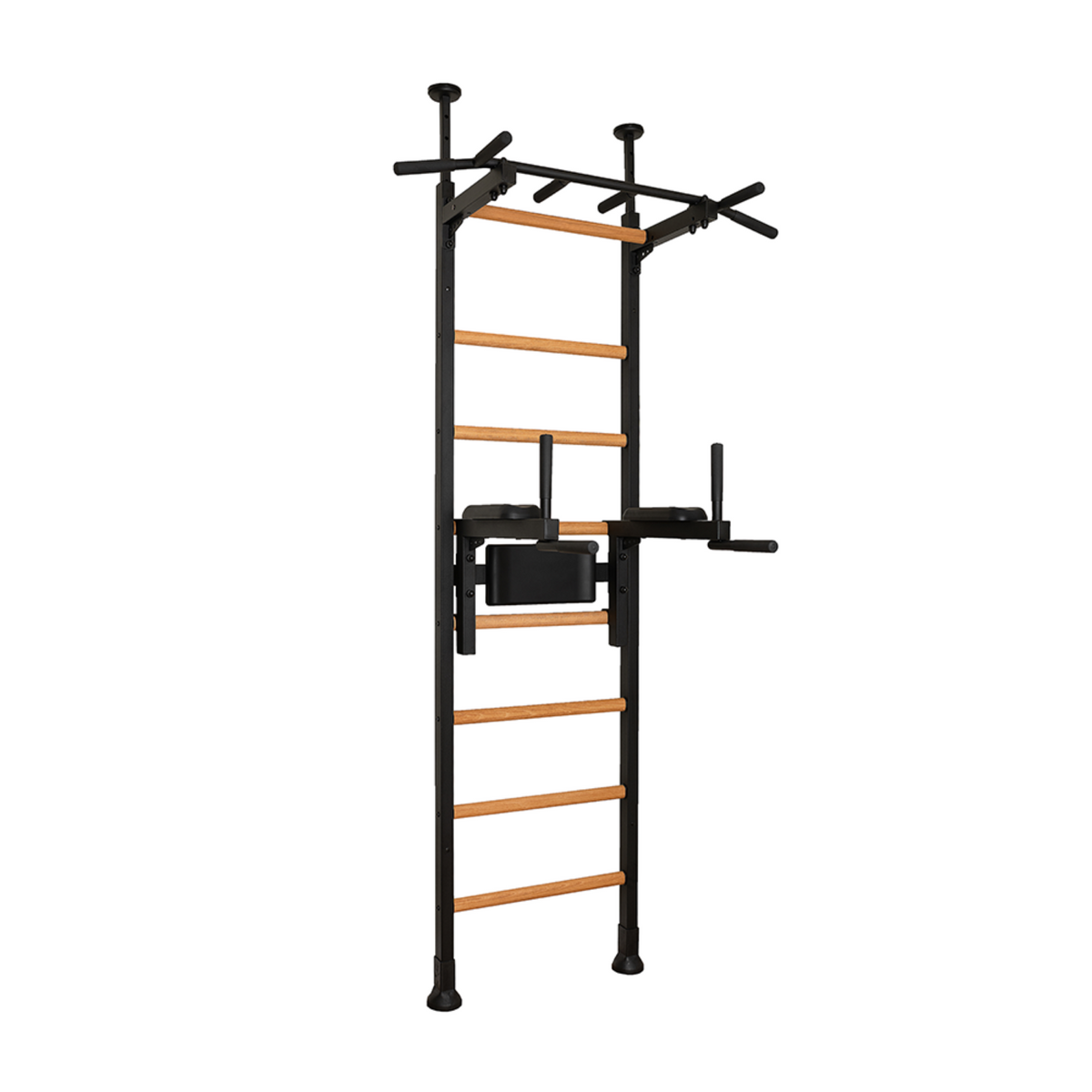 Main view of BenchK 522 Wall Bars and Gymnastic Ladders black version with pull-up bar and dip bar.