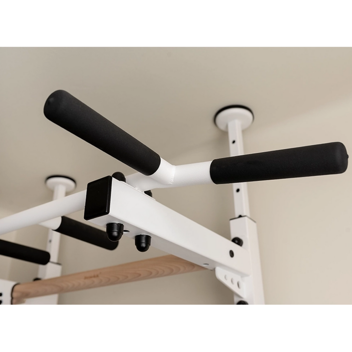 Pull-up bar close-up view of BenchK 522 Wall Bars and Gymnastic Ladders white version.