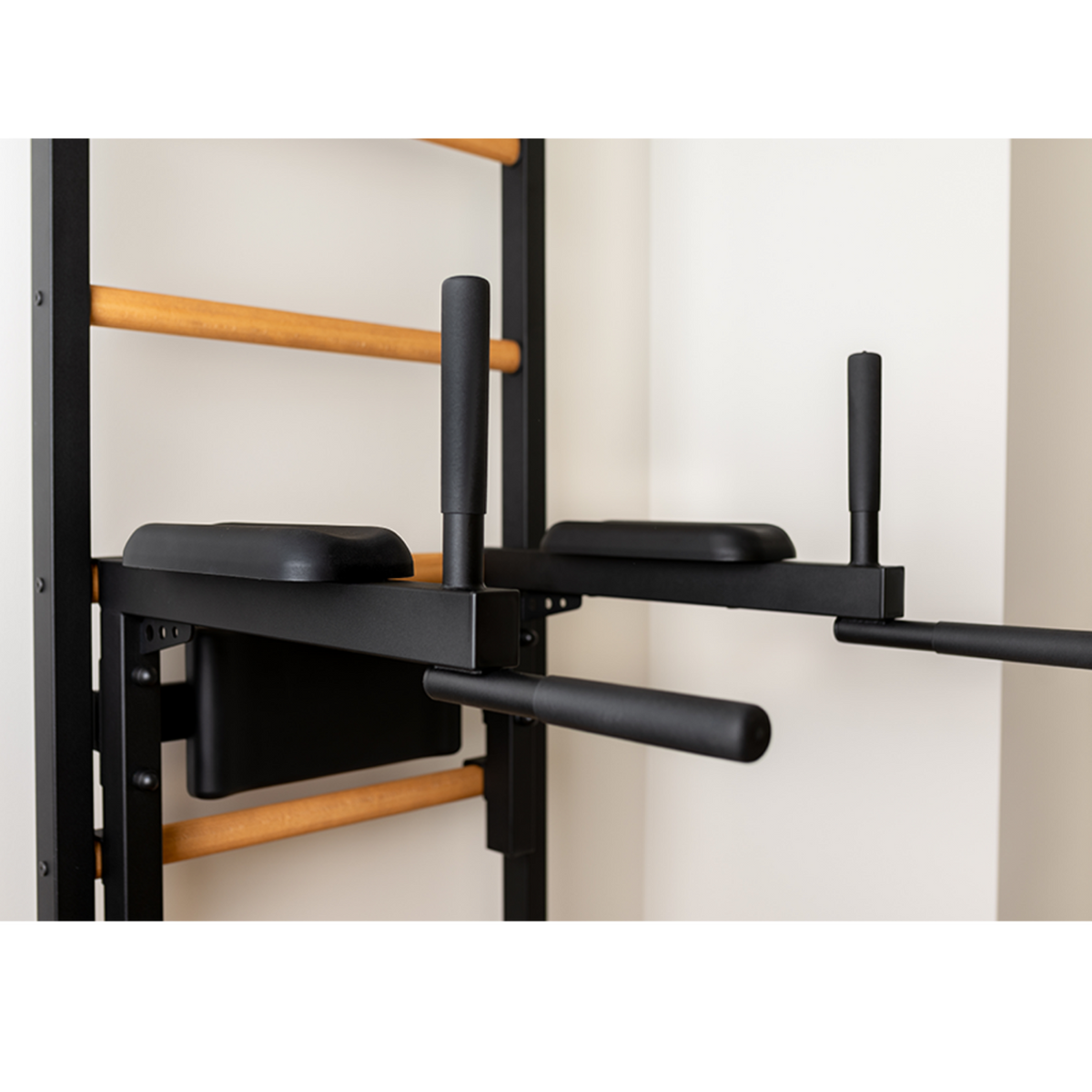 Dip bar with back rest of BenchK 523 Wall Bars and Gymnastic Ladders black version.