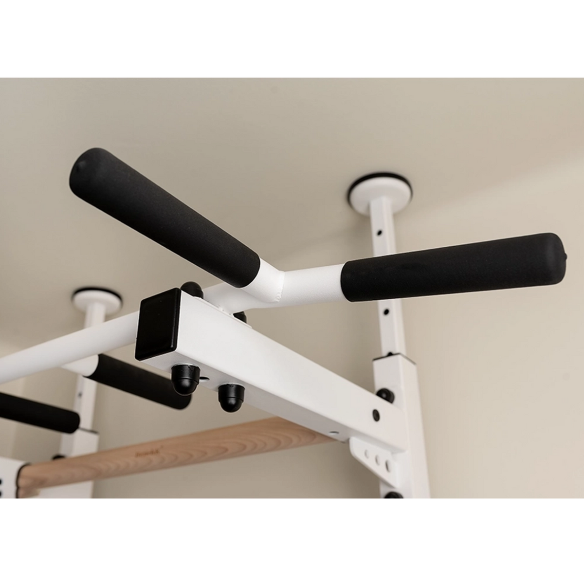 Pull-up bar close-up view of BenchK 523 Wall Bars and Gymnastic Ladders white version.