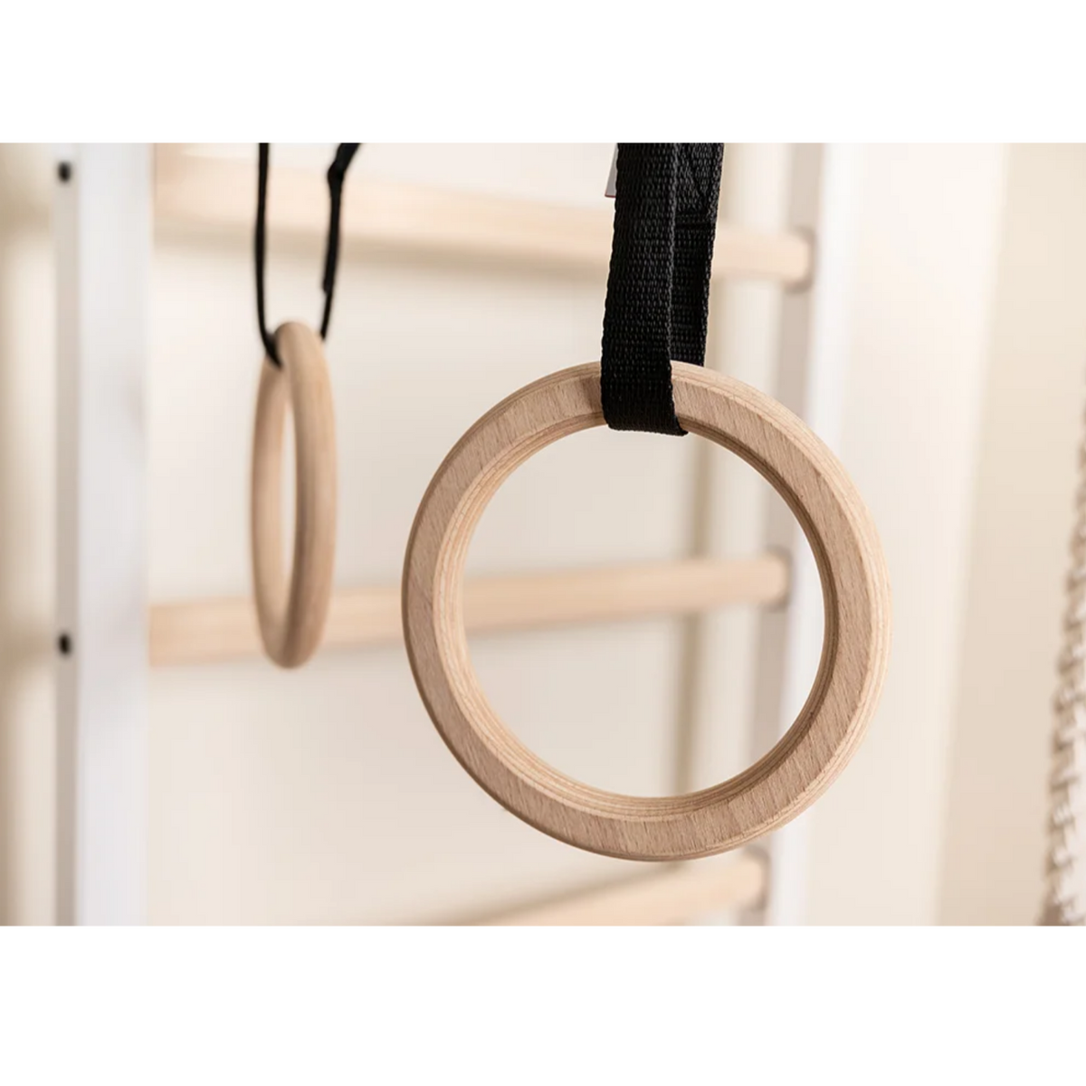 Wooden rings of BenchK 721 Wall Bars + A076/A204 Gymnastic Accessories white version.