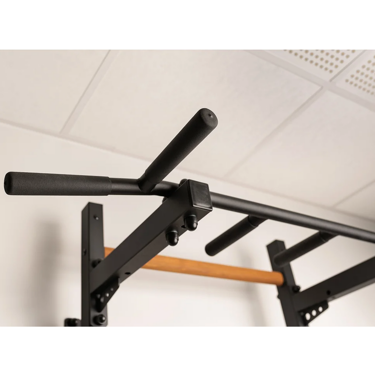 Pull-up bar close-up view of BenchK 721 Wall Bars and Gymnastic Ladders black version.