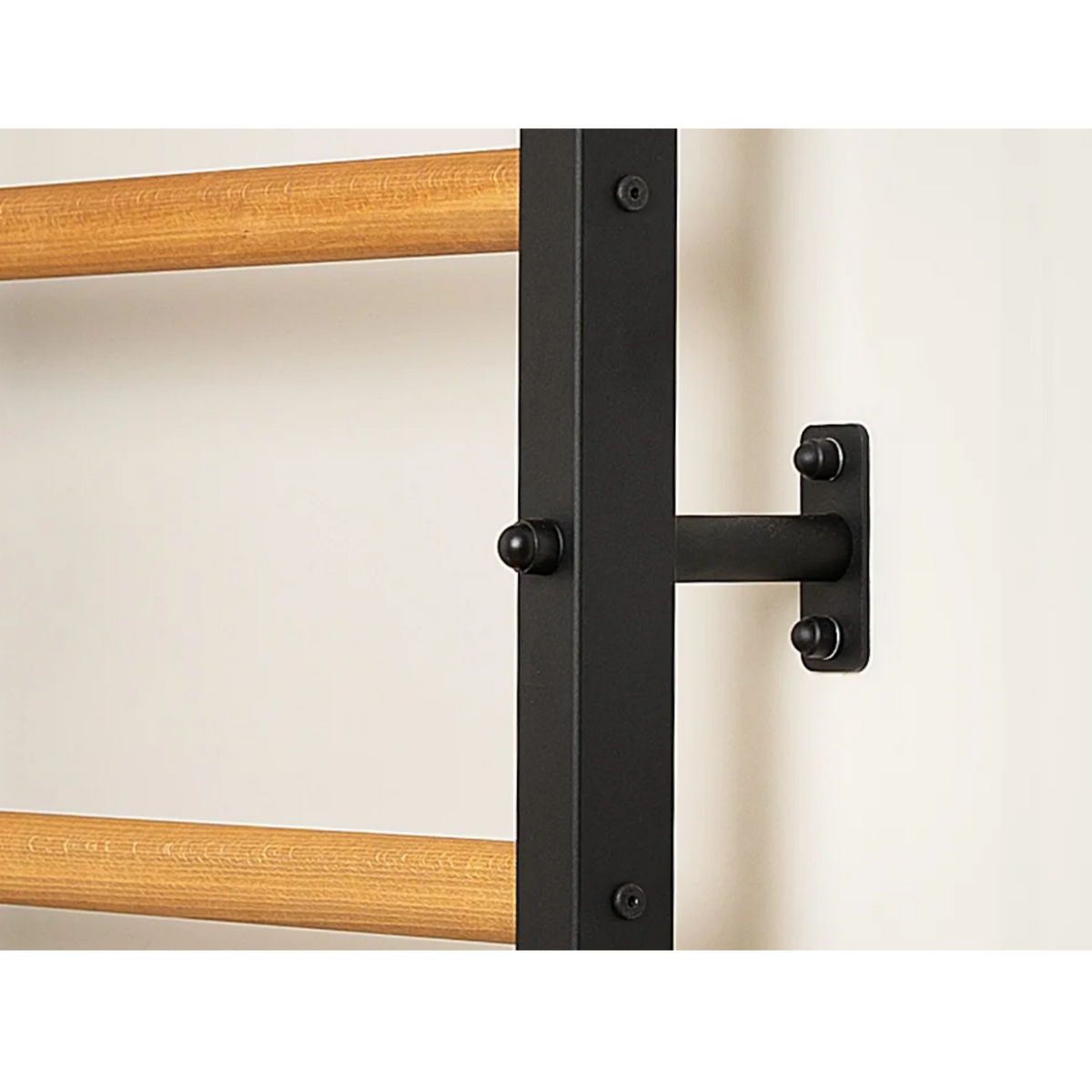 Wooden bars close-up view of BenchK 723 Wall Bars and Gymnastic Ladders black version.