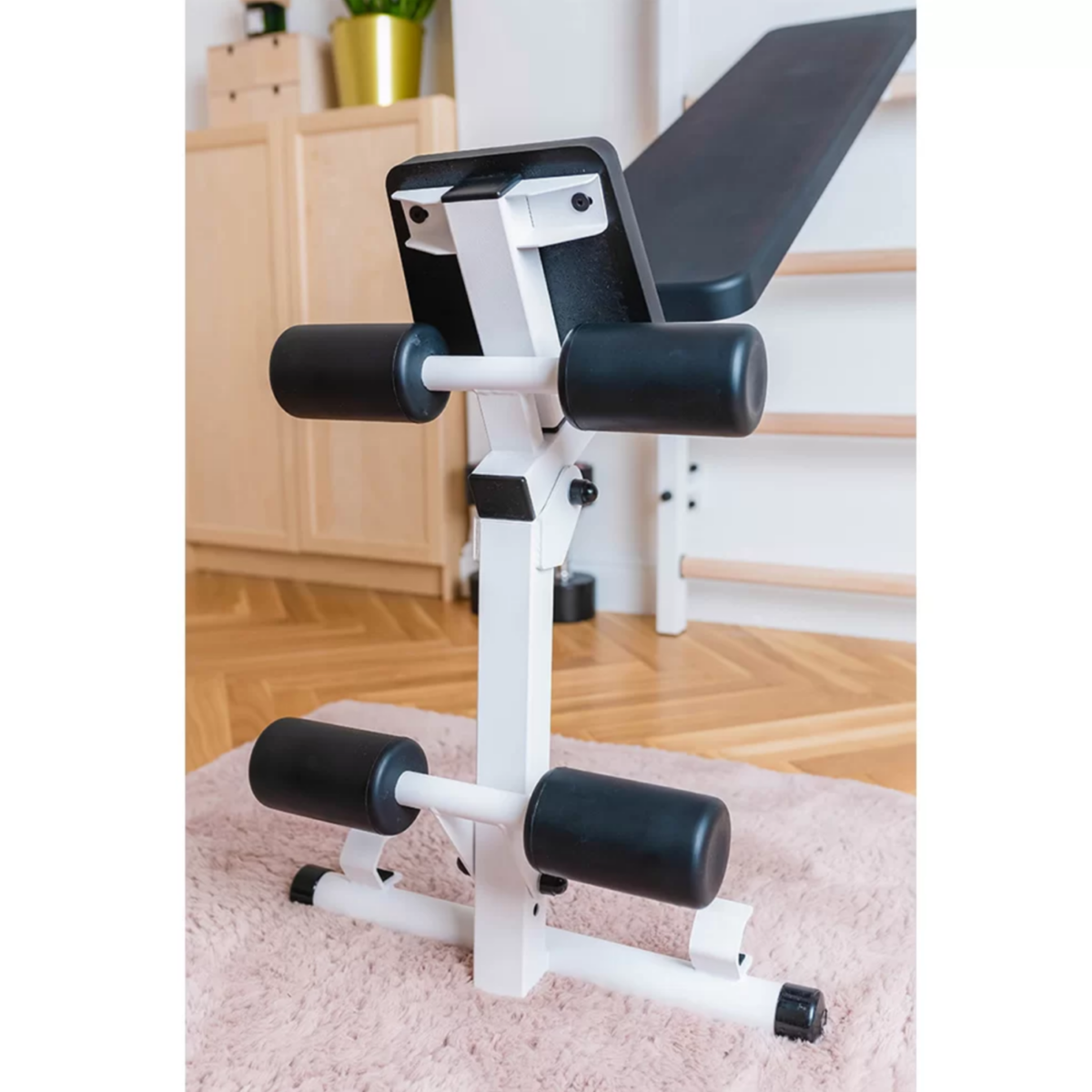 Workout bench of BenchK 723 Wall Bars and Gymnastic Ladders white version.