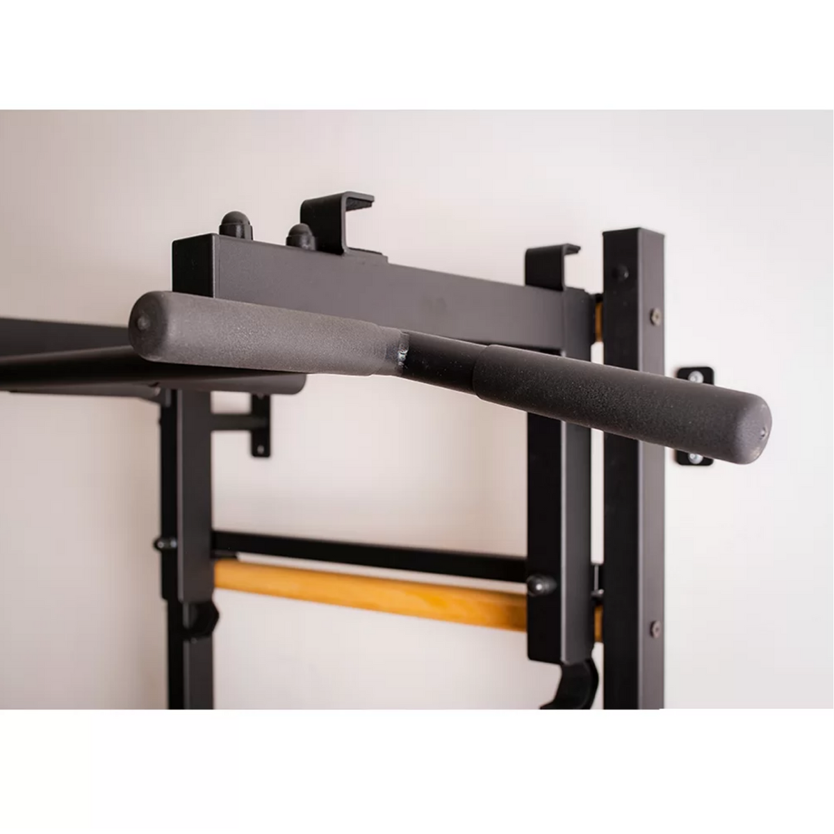 Pull-up bar close-up view of BenchK 731 Wall Bars and Gymnastic Ladders black version.