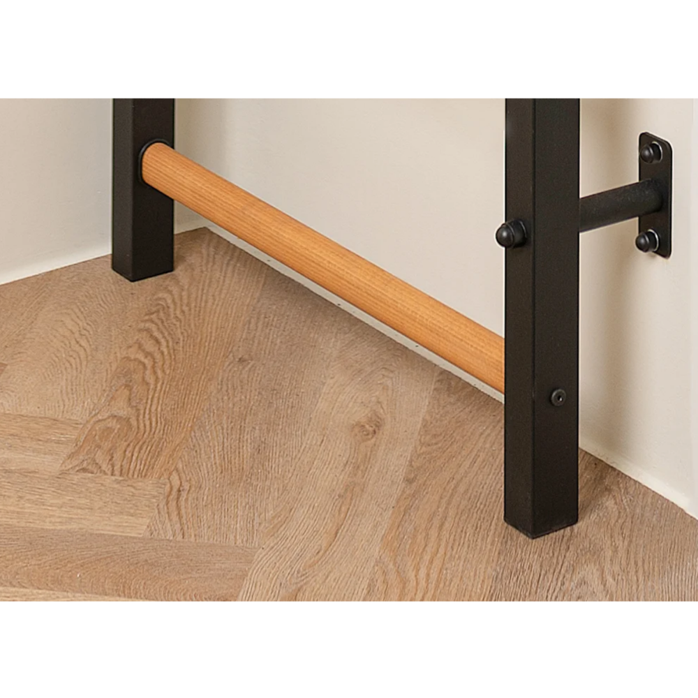 Wooden bars details of BenchK 732 Wall Bars and Gymnastic Ladders black version.