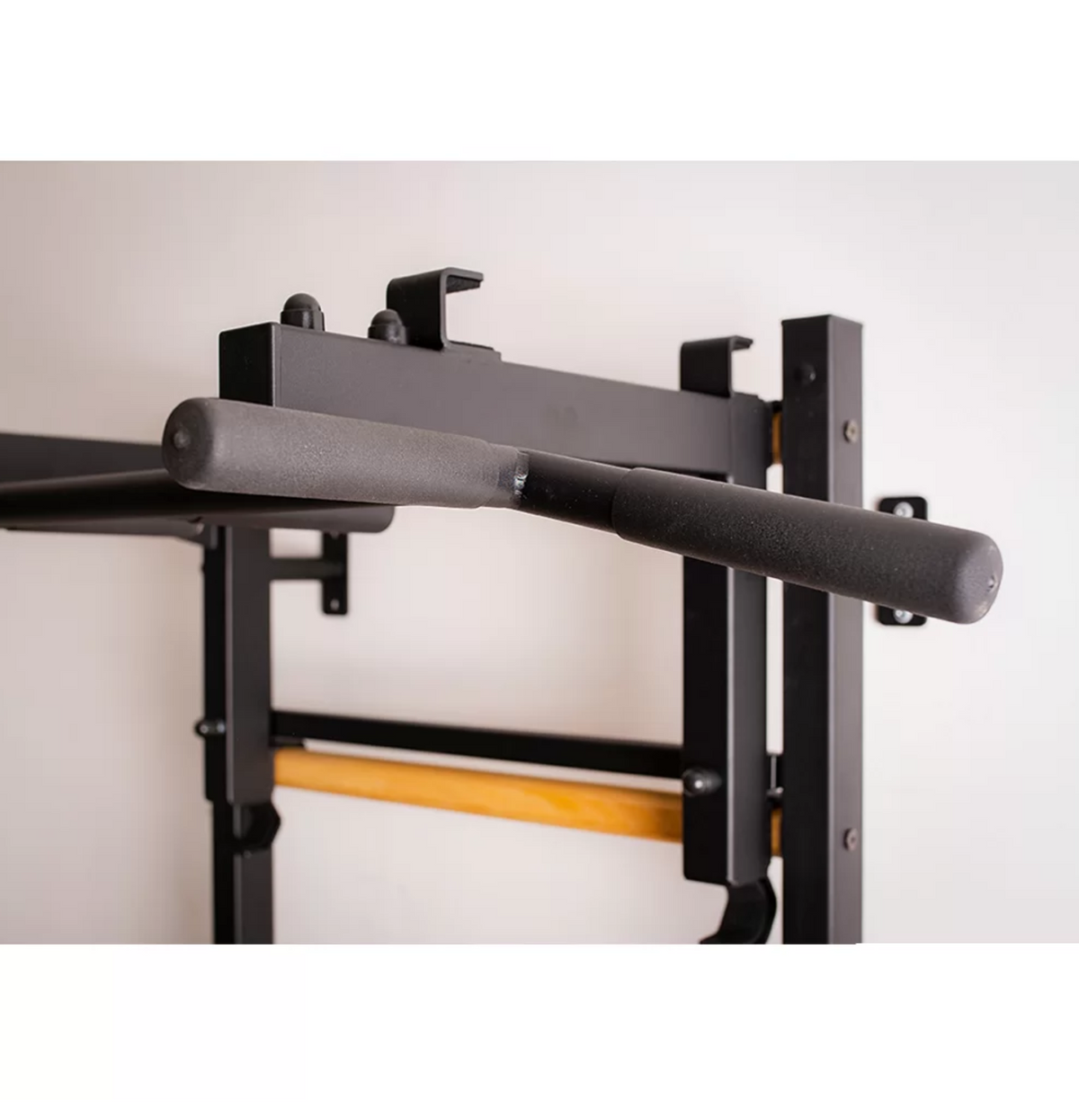 Pull-up bar close-up view of BenchK 733 Wall Bars and Gymnastic Ladders black version.