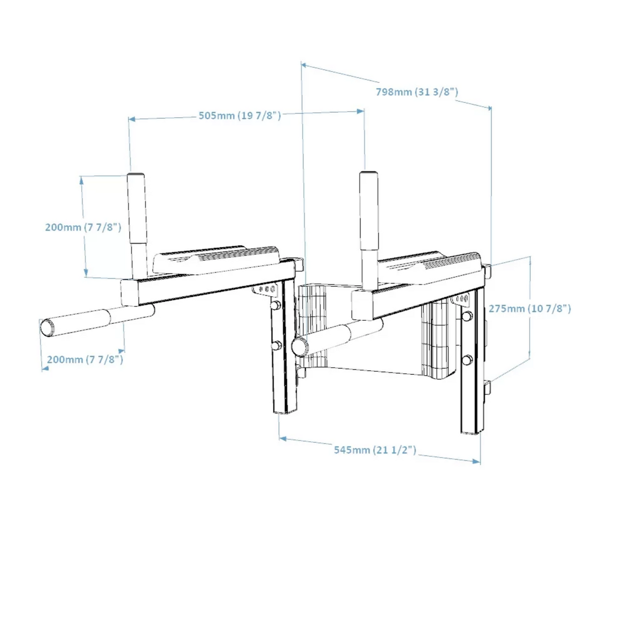 Dimensions of BenchK DB1 Dip Bar white version.