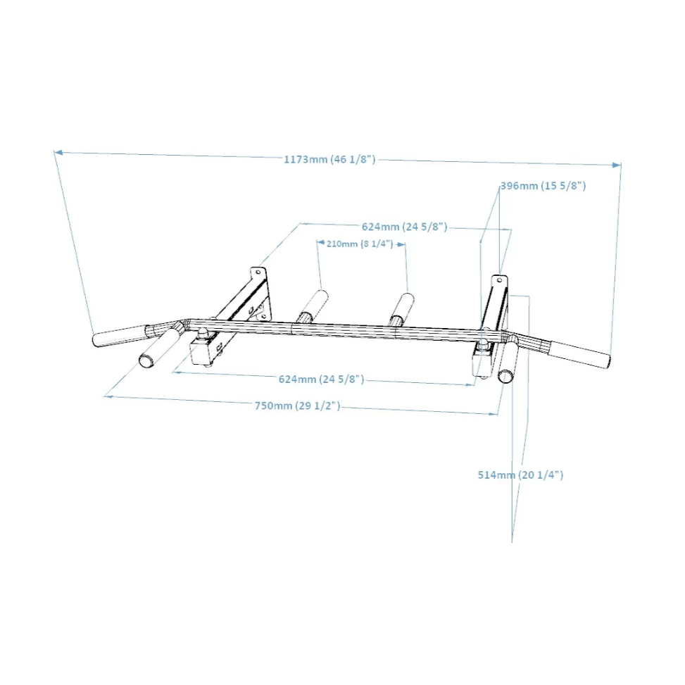 Dimensions of BenchK PB2 Steel Pull-Up Bar.