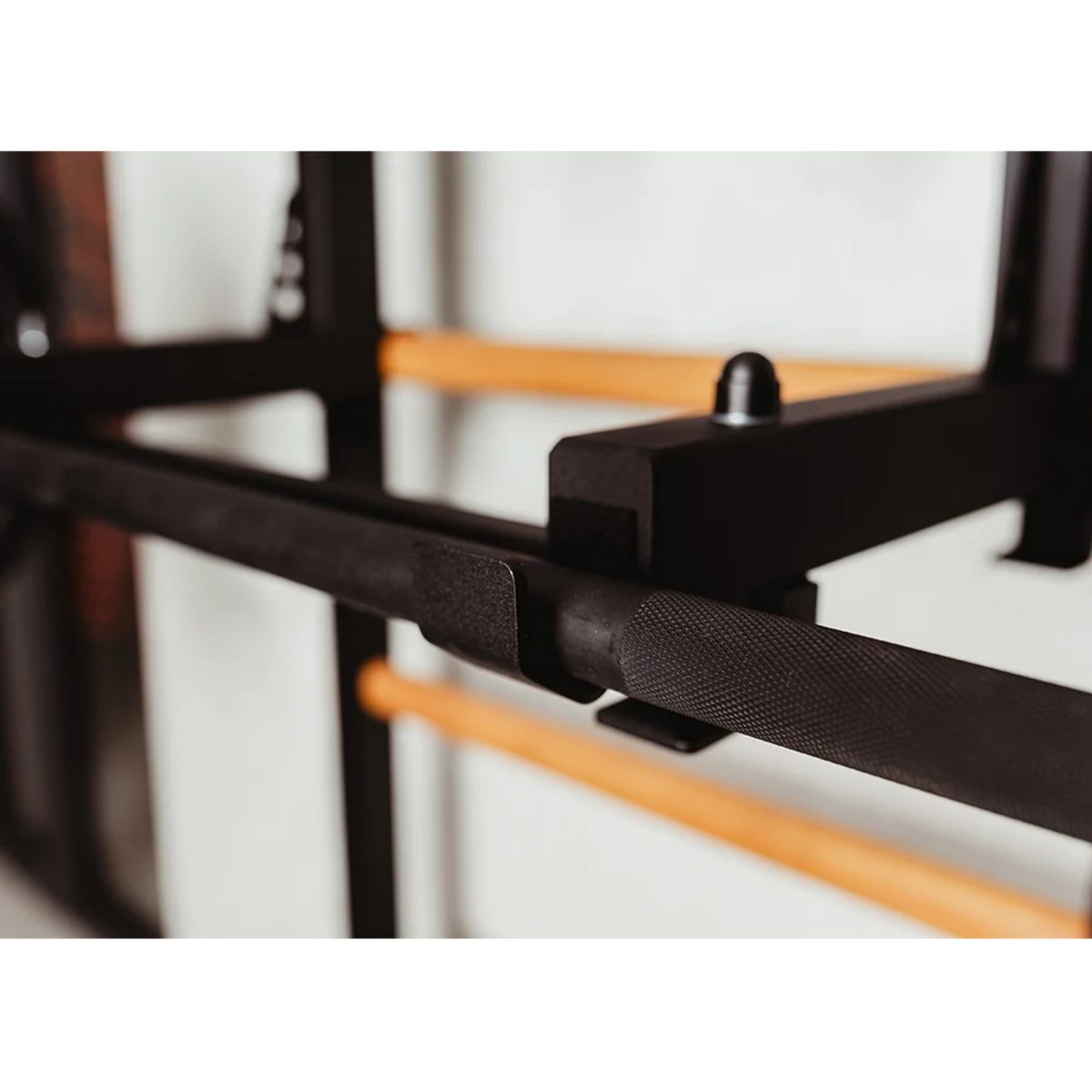 Barbell holder of BenchK PB3 Steel Pull-Up Bar with barbell holder black version.