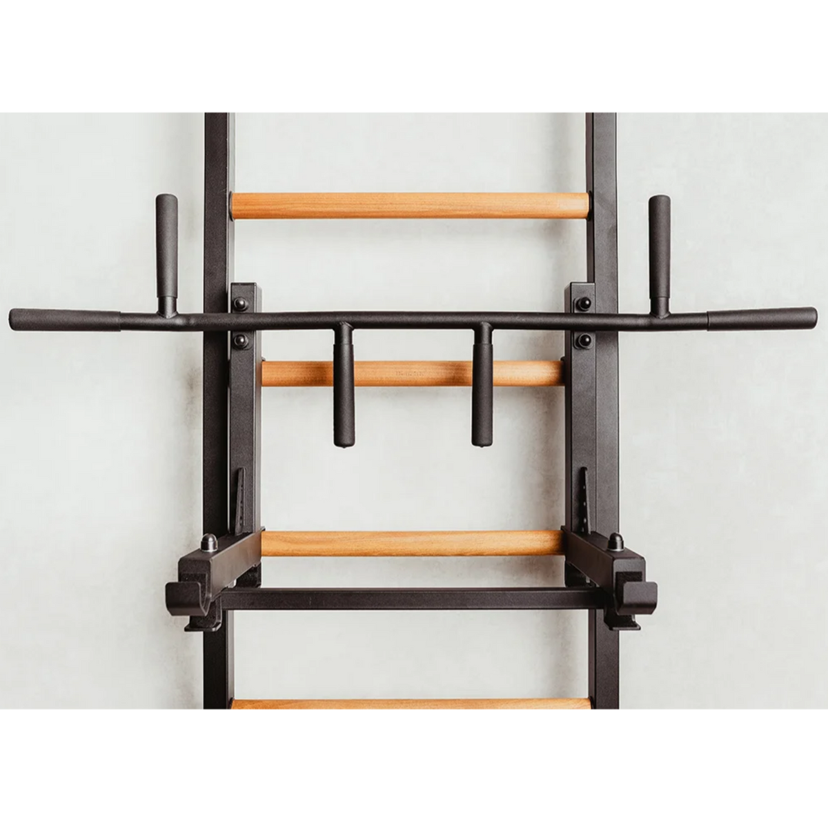 Front view of BenchK PB3 Steel Pull-Up Bar with barbell holder black version.