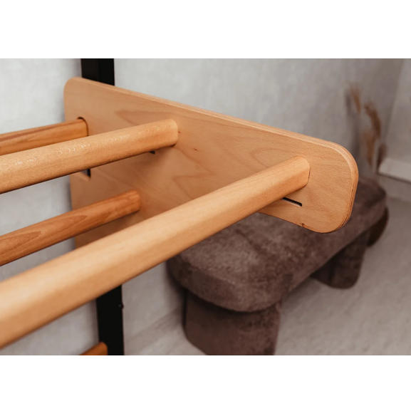 Close-up view of BenchK Wooden Pull-Up Bar oak version.