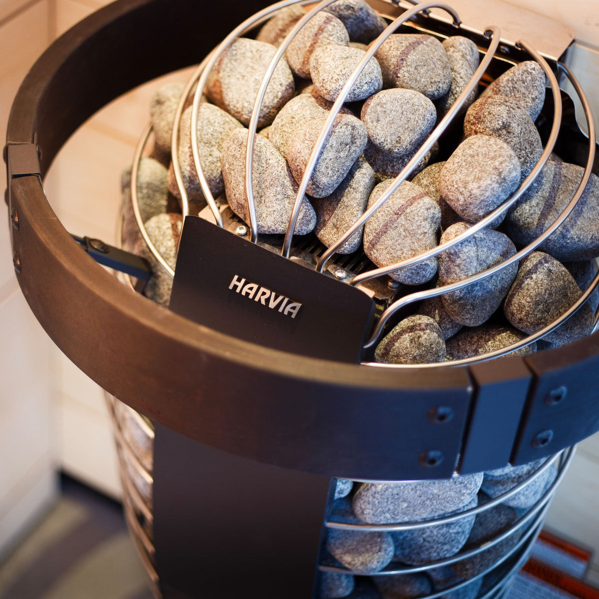 Close-up of the Harvia Spirit Electric Sauna Heater.